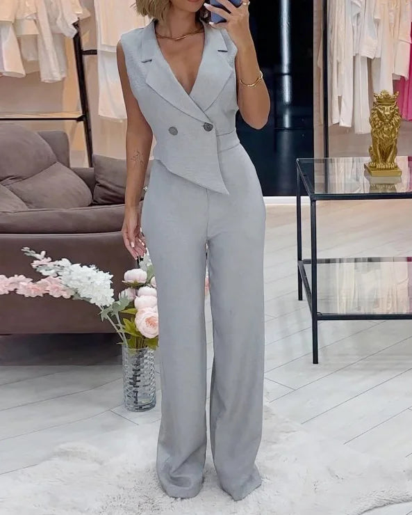 Vera - Jumpsuit met reverskraag in effen kleur