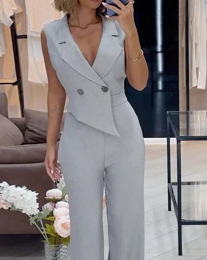 Vera - Jumpsuit met reverskraag in effen kleur